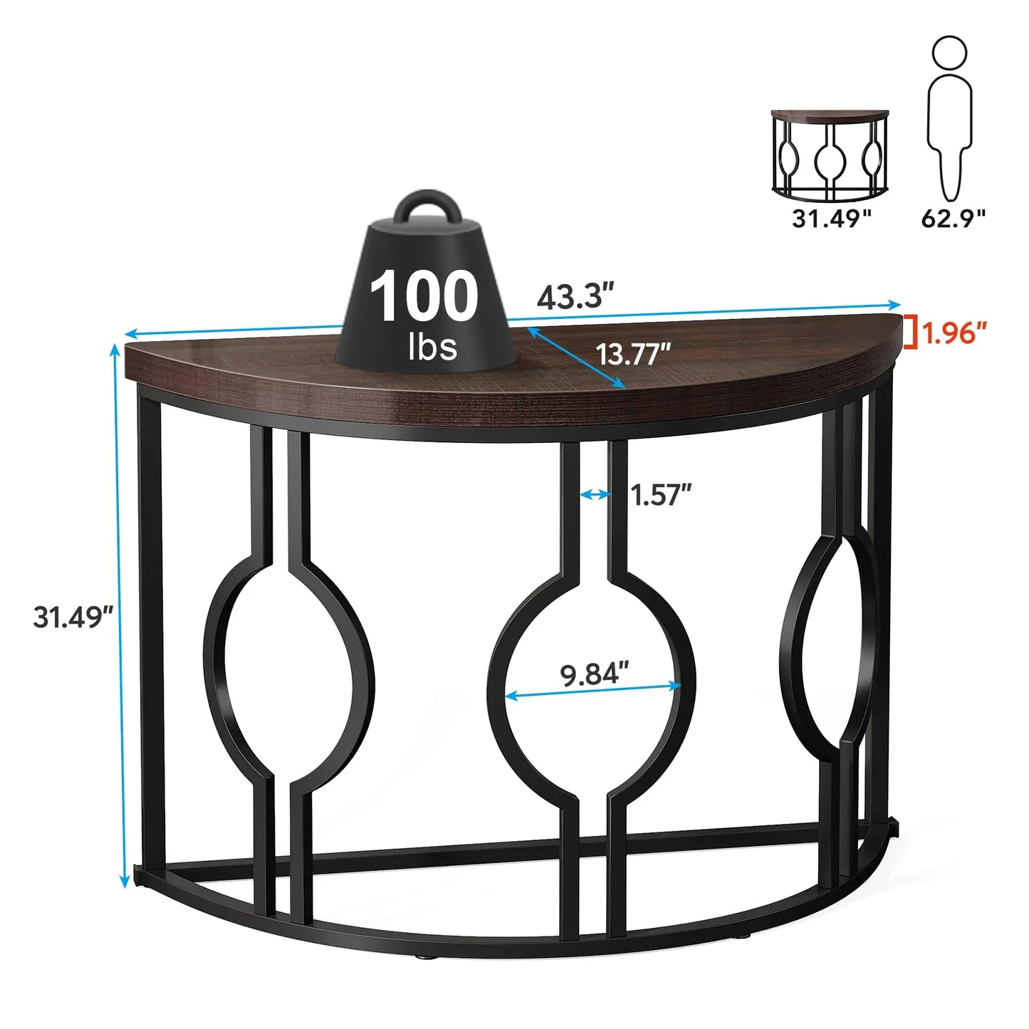 Tribesigns Half Moon Console Table With Geometric Wood Base