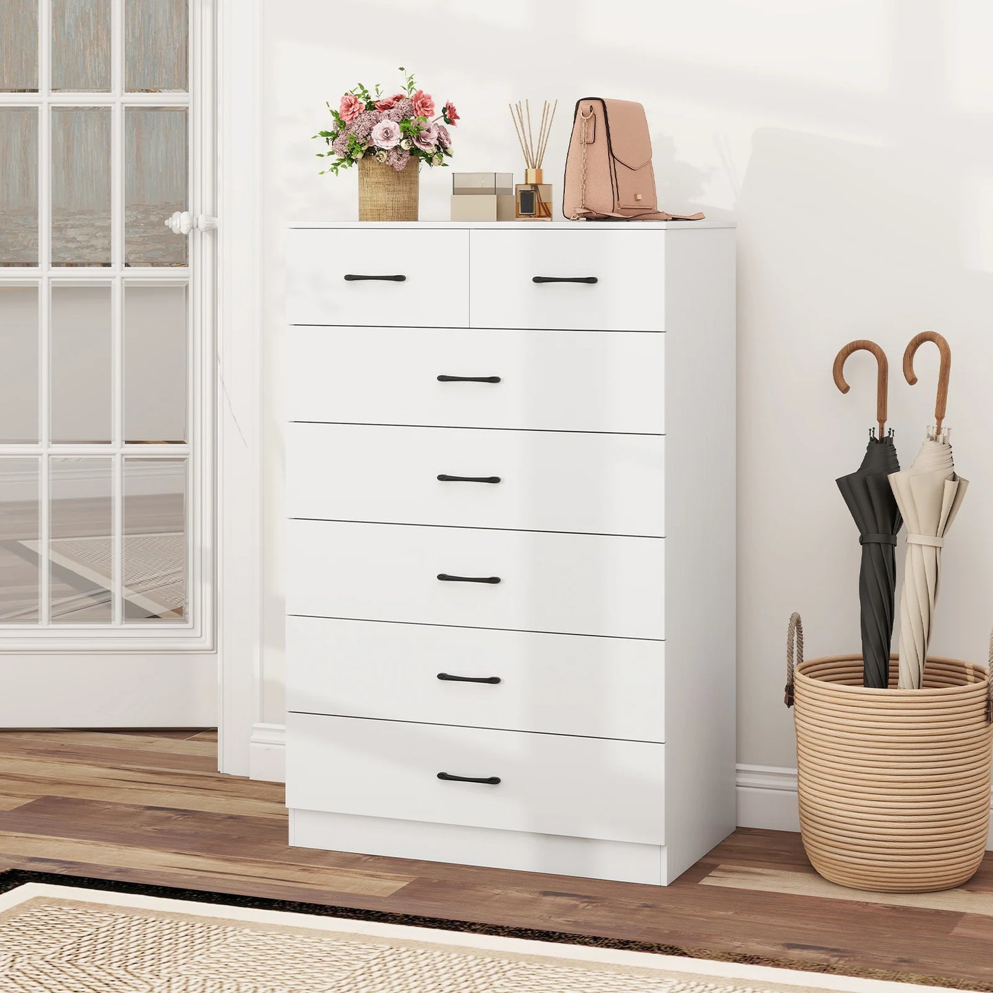 7 Drawers Dresser Wooden Chest of Drawers w/ Metal Handles, Guide Rails Espresso