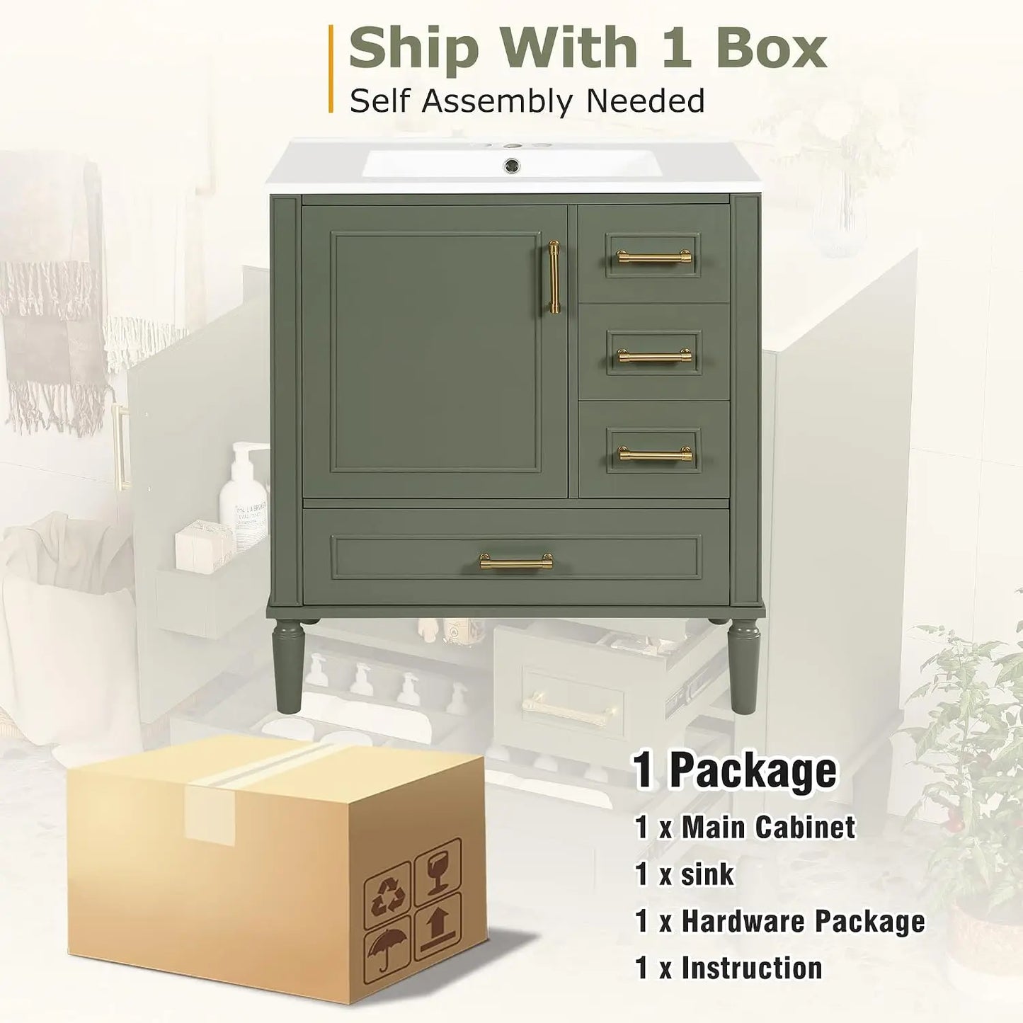 30" Bathroom Vanity with Ceramic Sink, Modern Freestanding Storage Cabinet with Sink Suite Set, Soft Closing Door,, Custom