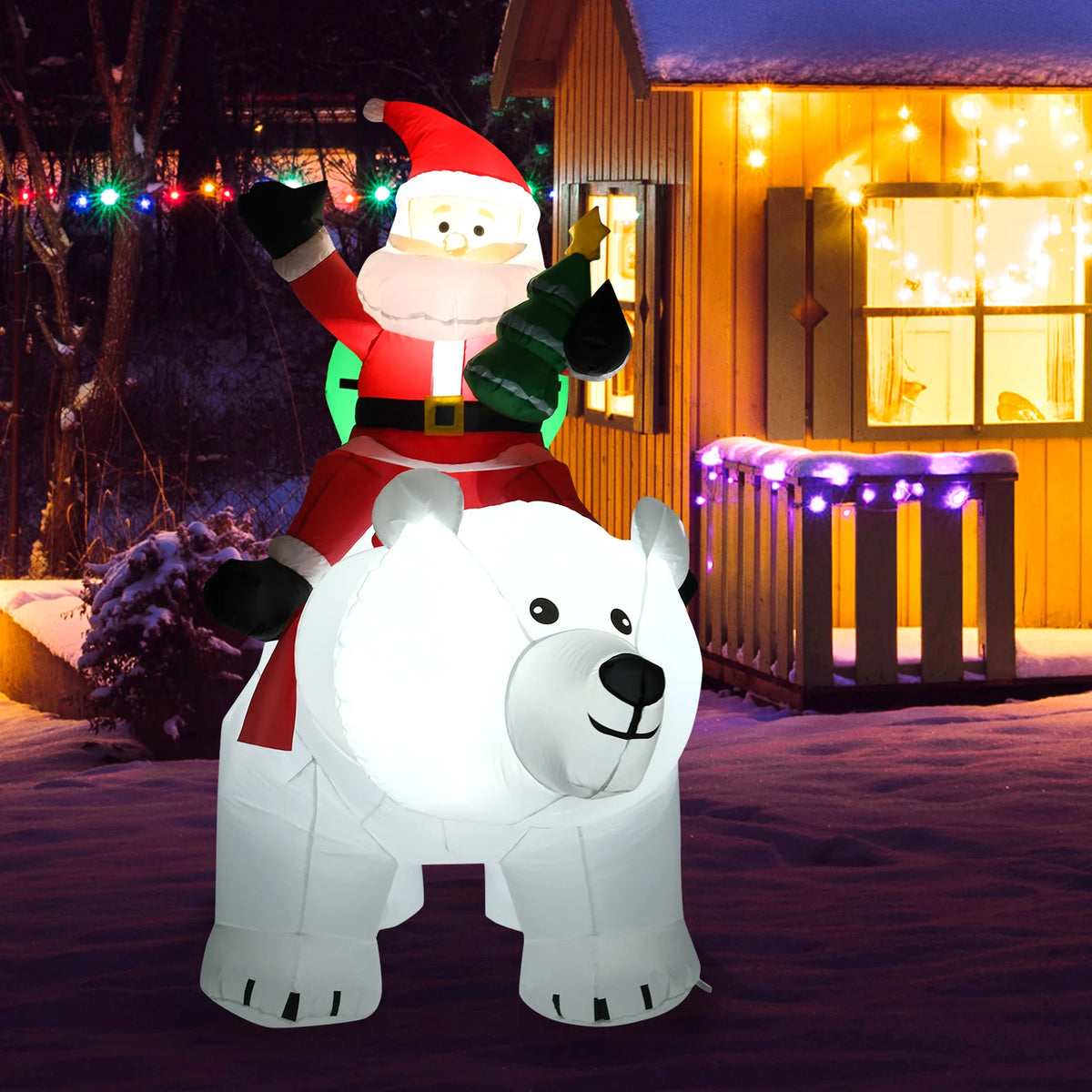 LIFEZEAL Inflatable Santa Riding Polar Bear Christmas Decoration