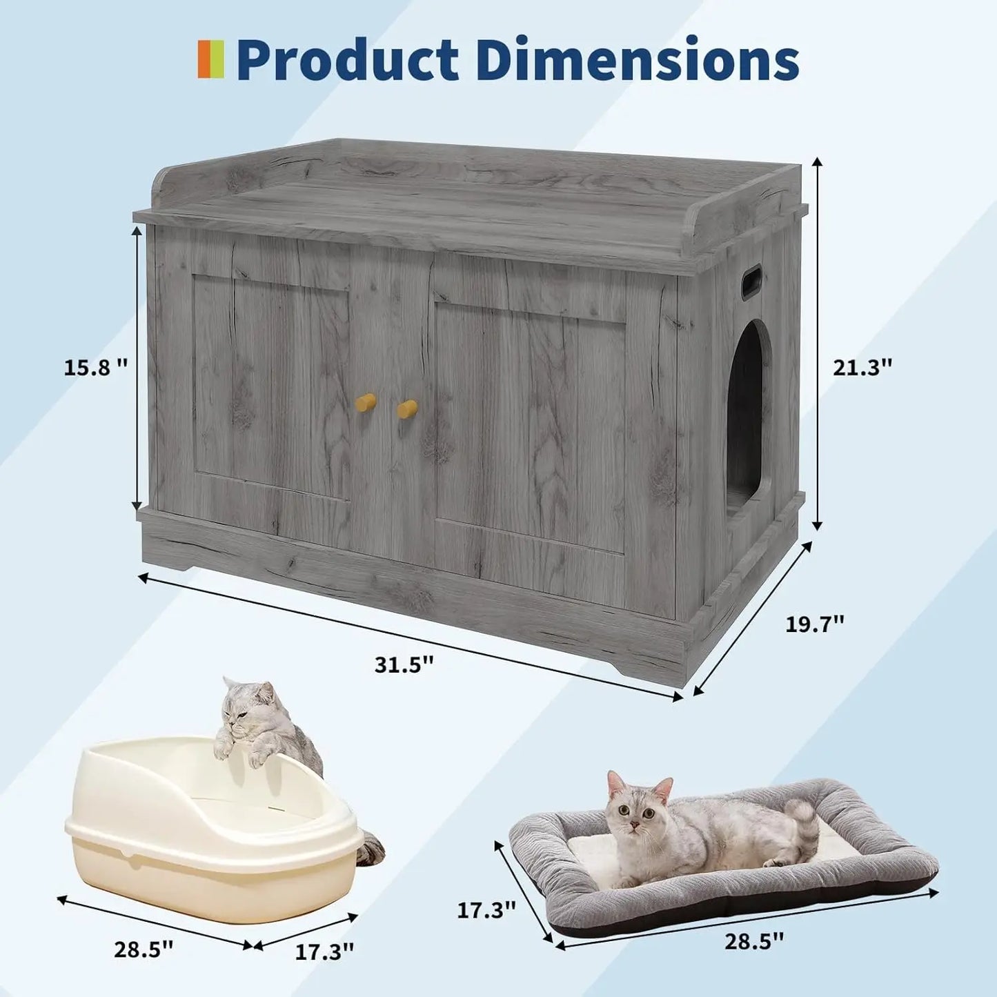 Cat Litter Box Enclosure, Hidden Litter Box Cabinet Furniture, Wooden Cat Washroom Furniture with Cosy Perch, pets House