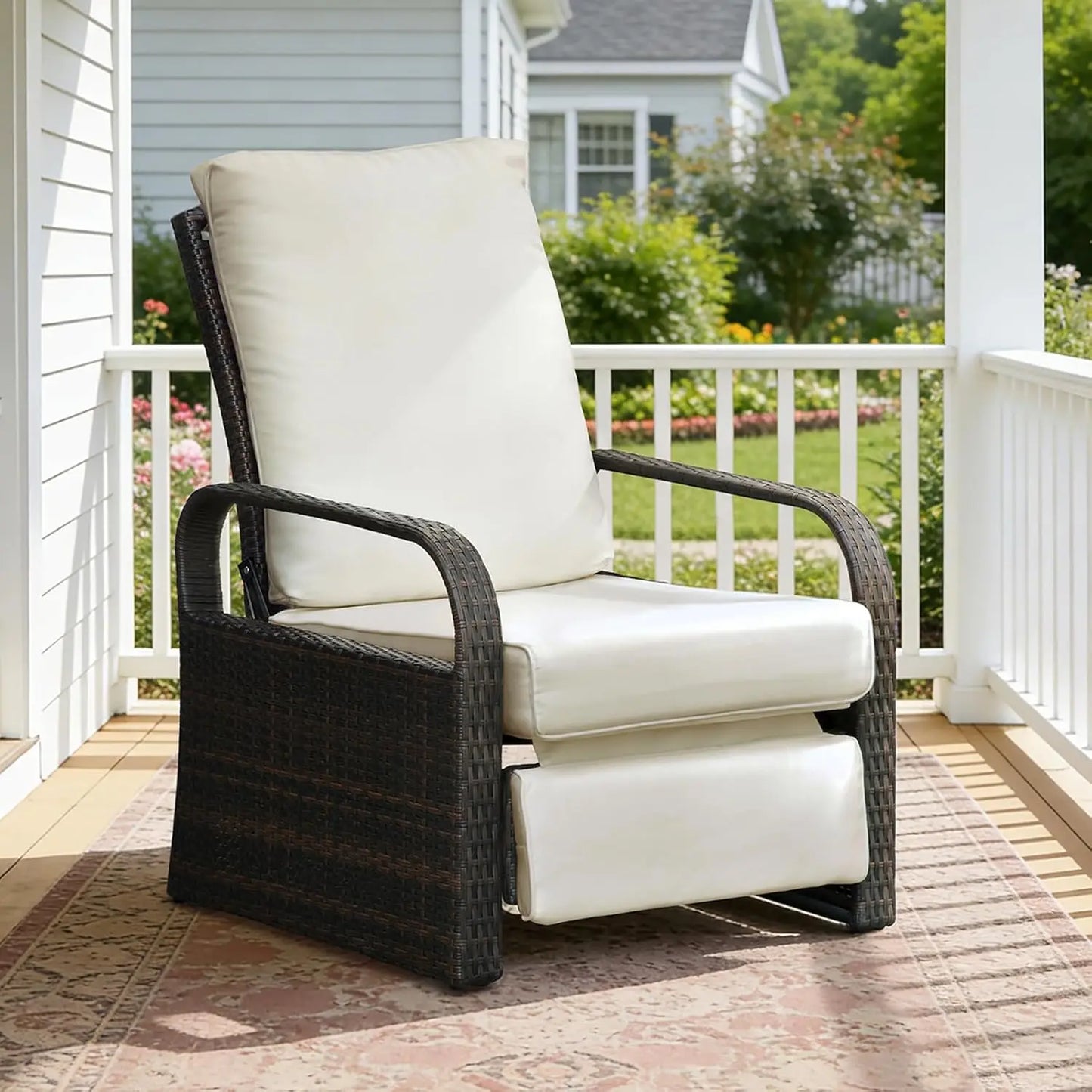 Outdoor Recliner Wicker Patio Adjustable Recliner Chair with 5.5" Thick Cushions and Footrest,Rust-Resistant Aluminum, Custom
