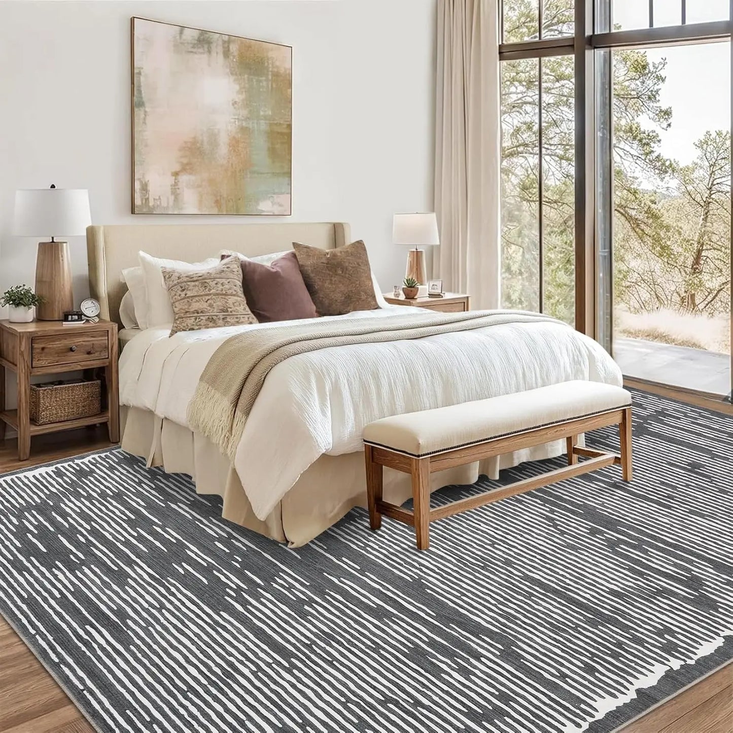 Area Rug for Living Room,Washable Modern Indoor Striped Rug,Low Pile Indoor Floor Carpet for Bedroom Office Dining Room Kitchen