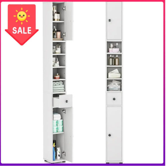 Freestanding Bathroom Storage Cabinet With Two Doors And Drawer Shelves