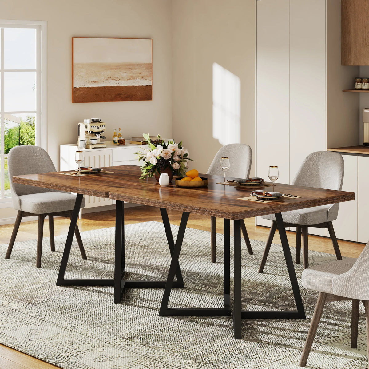 Tribesigns Industrial Square Dining Table Featuring Wood And Metal Frame