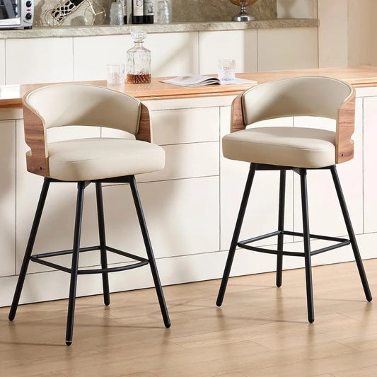 Guangbai Swivel Bar Stools Set of 2 Faux Leather Upholstered