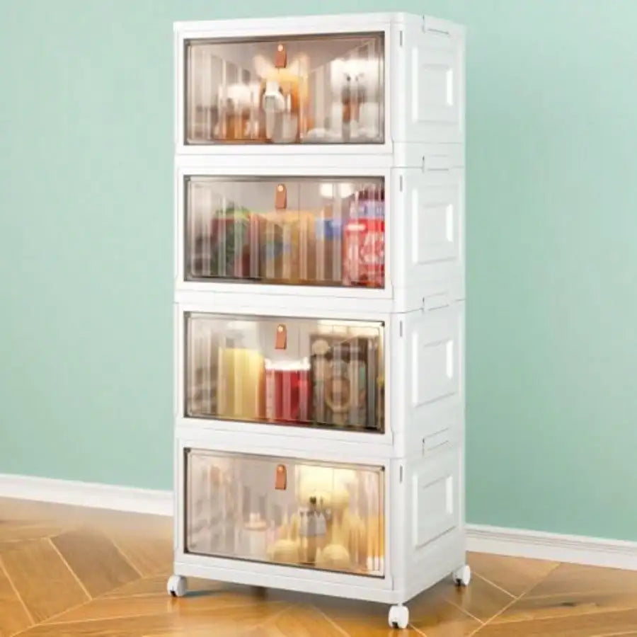 4 Tier Storage Bins With Lids 23QT Stackable Closet Organizers And Storage With Wheels Collapsible Boxes Foldable Plasti