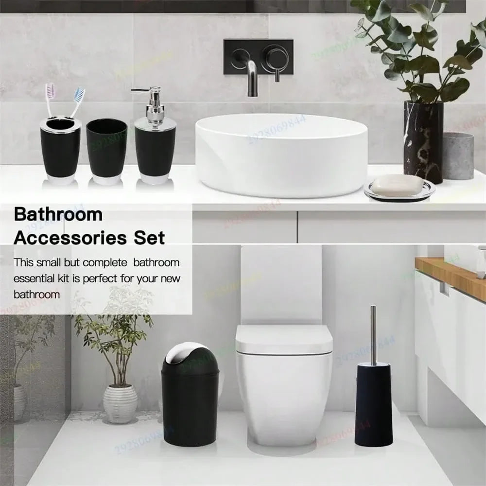 Plastic Bathroom Organizer Set With Toilet Brush And Holder