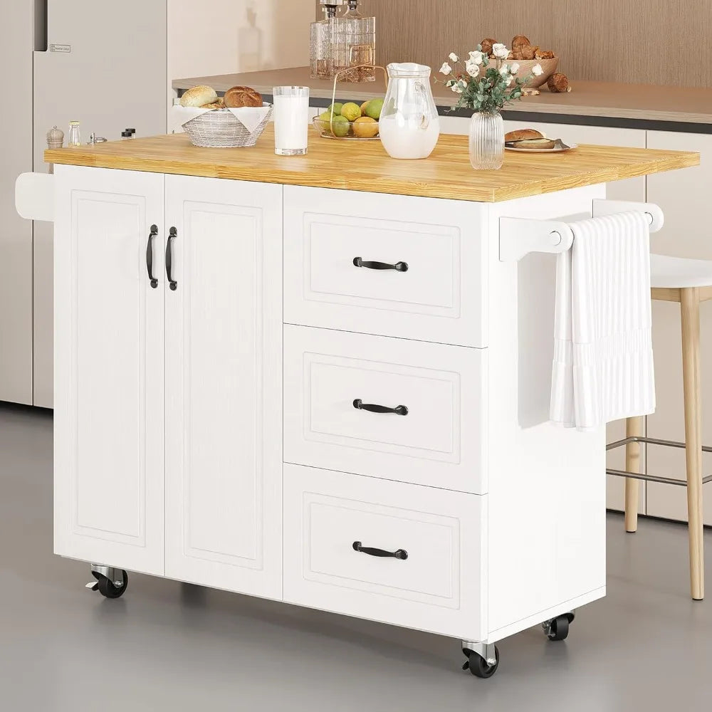 Portable Rolling Kitchen Island With Storage And Towel Rack