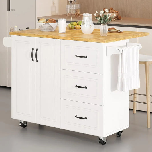 Portable Rolling Kitchen Island With Storage And Towel Rack