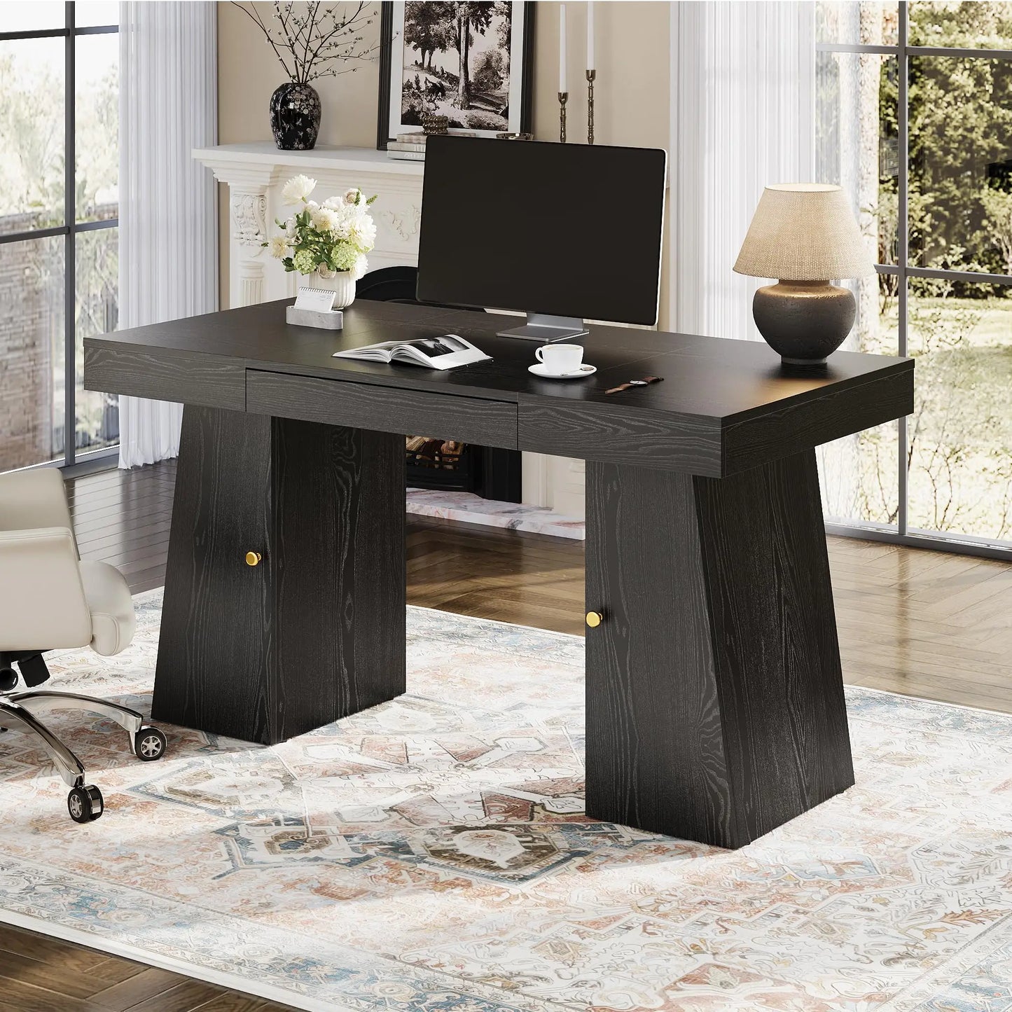 HiMISS Computer Desk With Drawer Cabinet And Storage Shelves