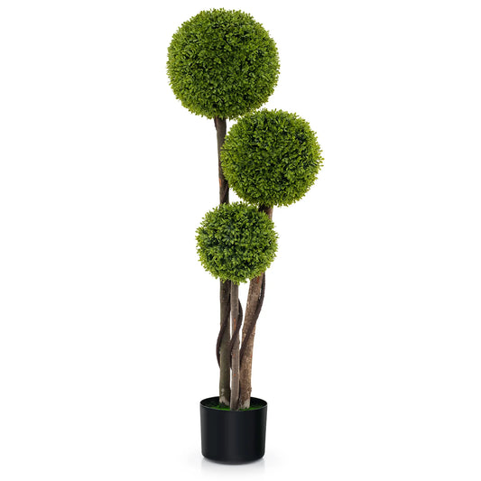 4 FT Artificial Boxwood Topiary Ball Tree with Triple Ball Faux Greenery Plant