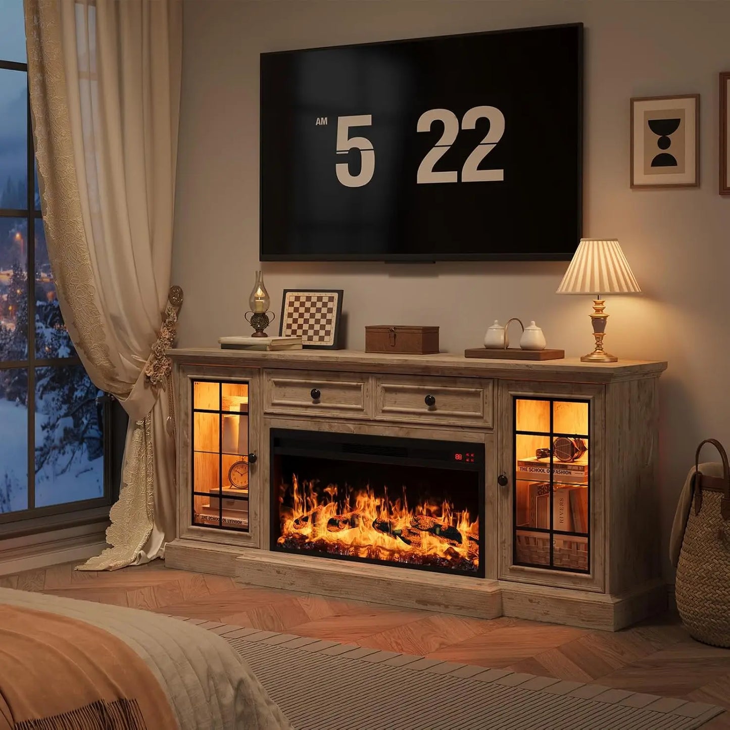 Fireplace TV Stand Modern Entertainment Center With LED Lights