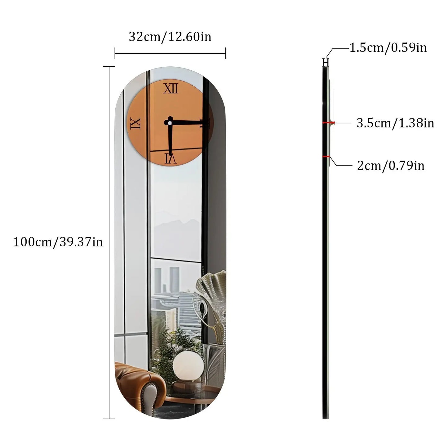 Wisfor Oval Mirror Wall Clock Modern Minimalist Decorative