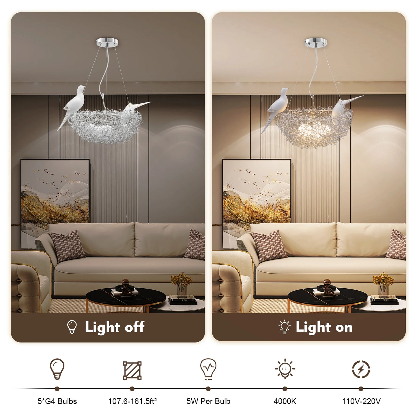 Modern Bird Nest LED Chandelier Ceiling Light For Living Room