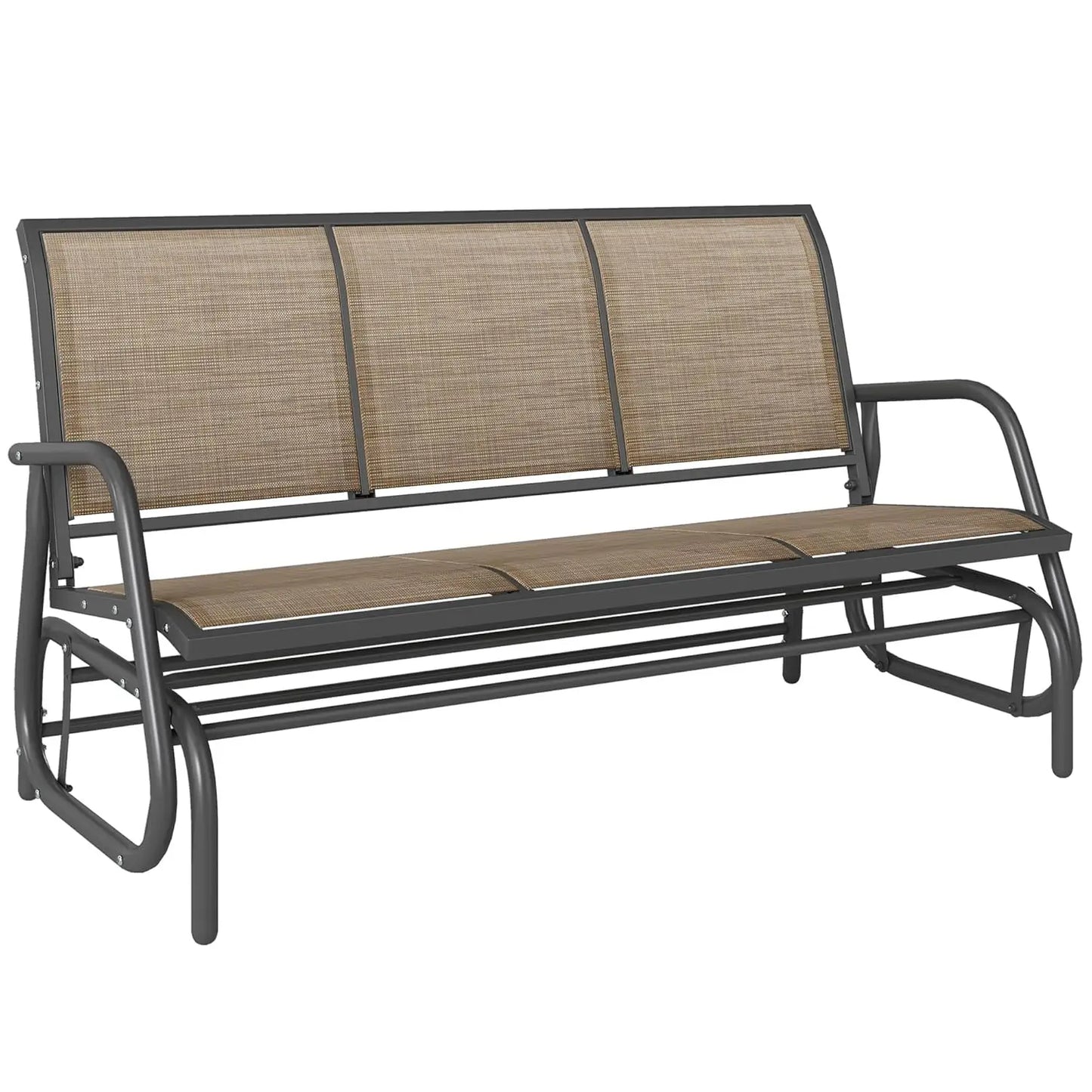 3-Seat Patio Glider Bench Outdoor Swing Breathable Mesh Metal Frame Light Brown Custom
