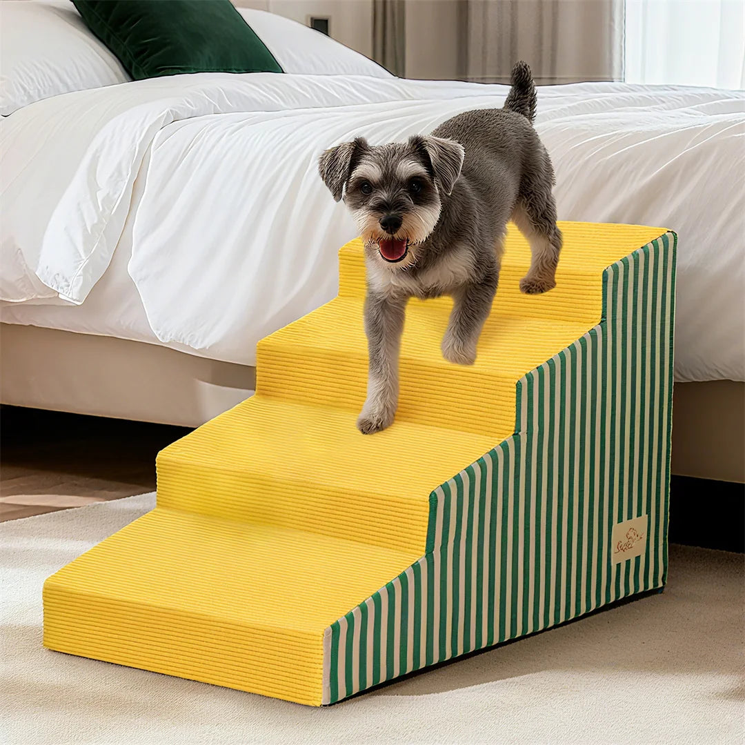 3/4/5 Steps High-Density Foam Dog Stairs with Gentle Slope,Vibrant Color Washable Cover for Small to Medium Dogs Access to High Beds And Sofa