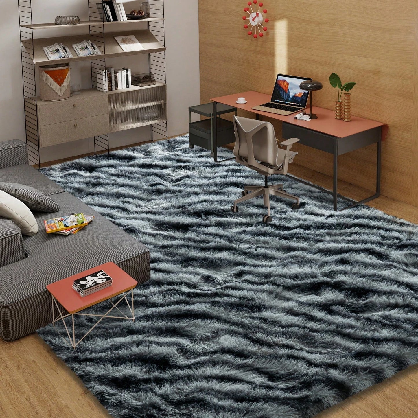Noned Fluffy Long Shag Zebra Print Rug for Bedroom Washable