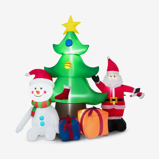 LIFEZEAL Inflatable Christmas Tree With Santa And Snowman Lights