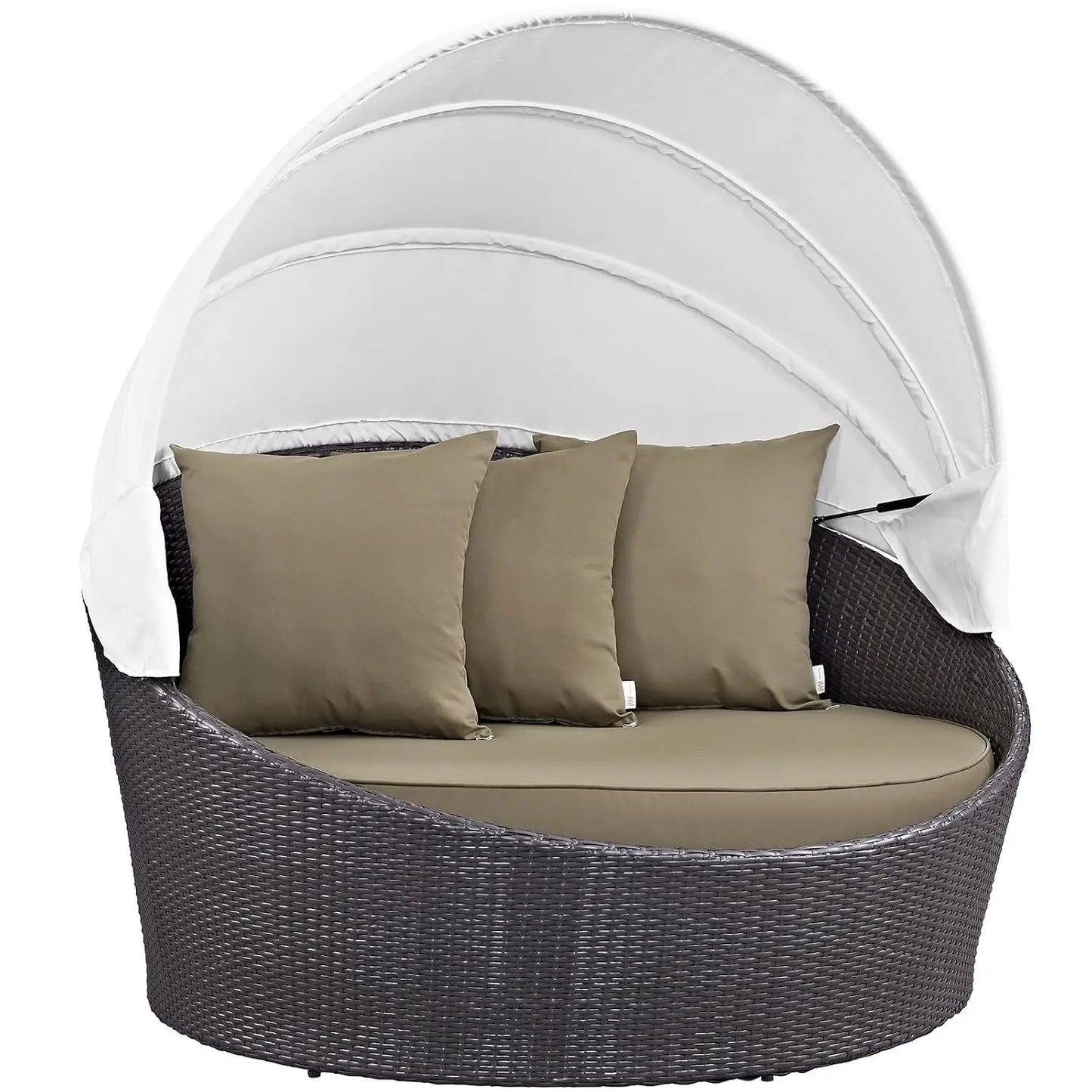 Convene Wicker Rattan Outdoor Patio Retractable Canopy Round Poolside Sofa Daybed in Espresso Mocha, Custom