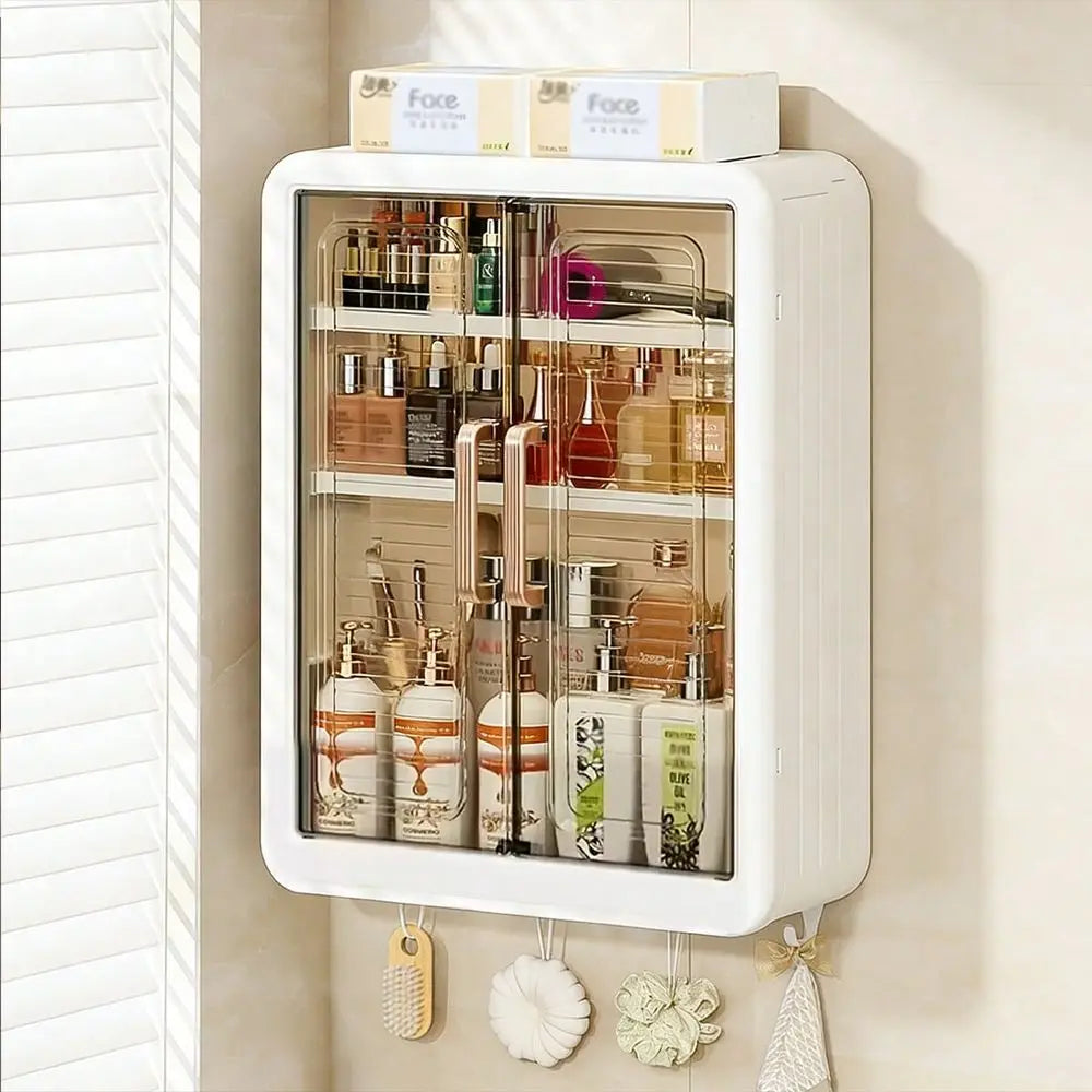 Wall-Mounted Large-Capacity Makeup Storage Box, Dust-Proof Cosmetics Organizer, Bathroom Storage, Vanity, Bedroom Skincare Orga