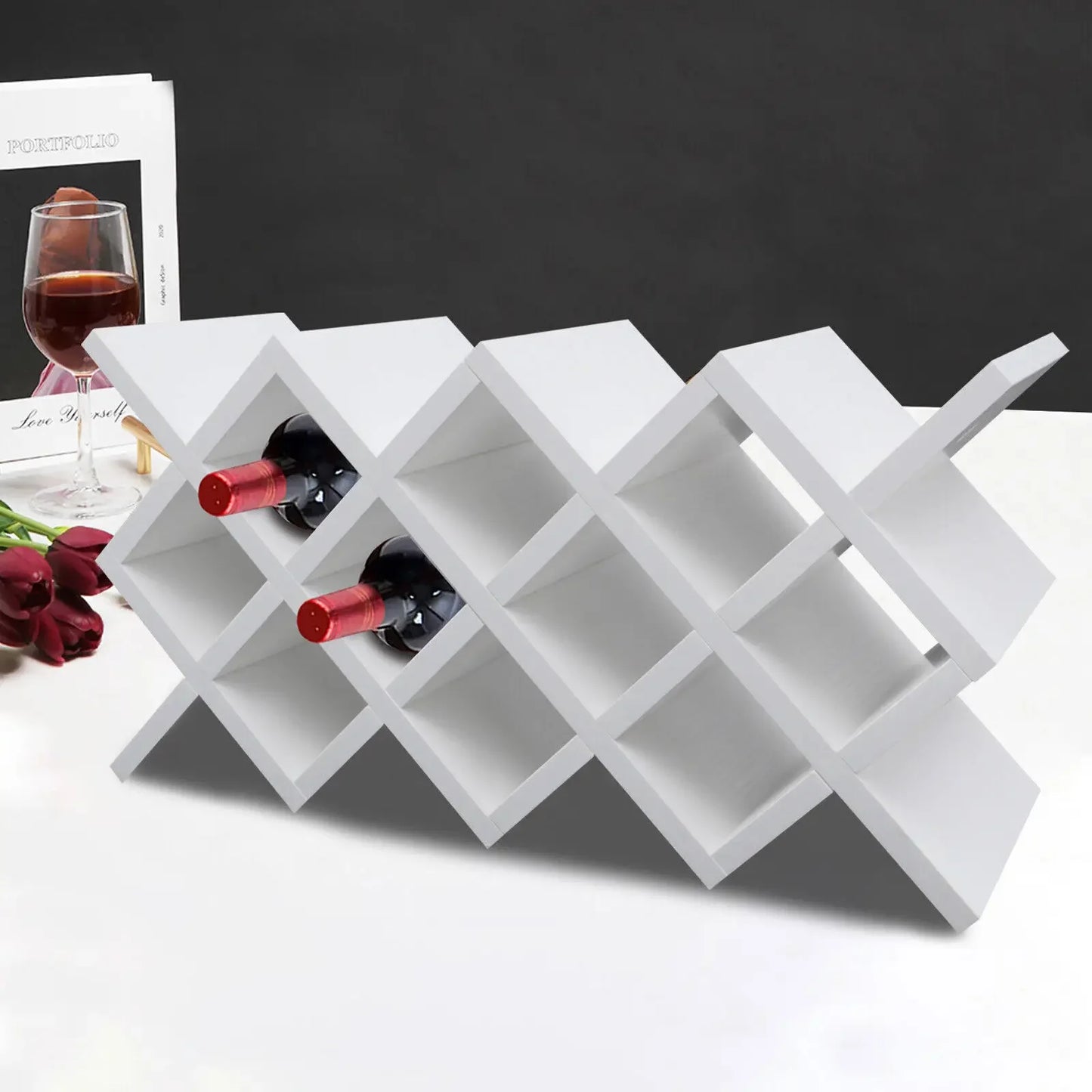 Ten Cell Wood Free Standing Wine Rack Countertop Organizer
