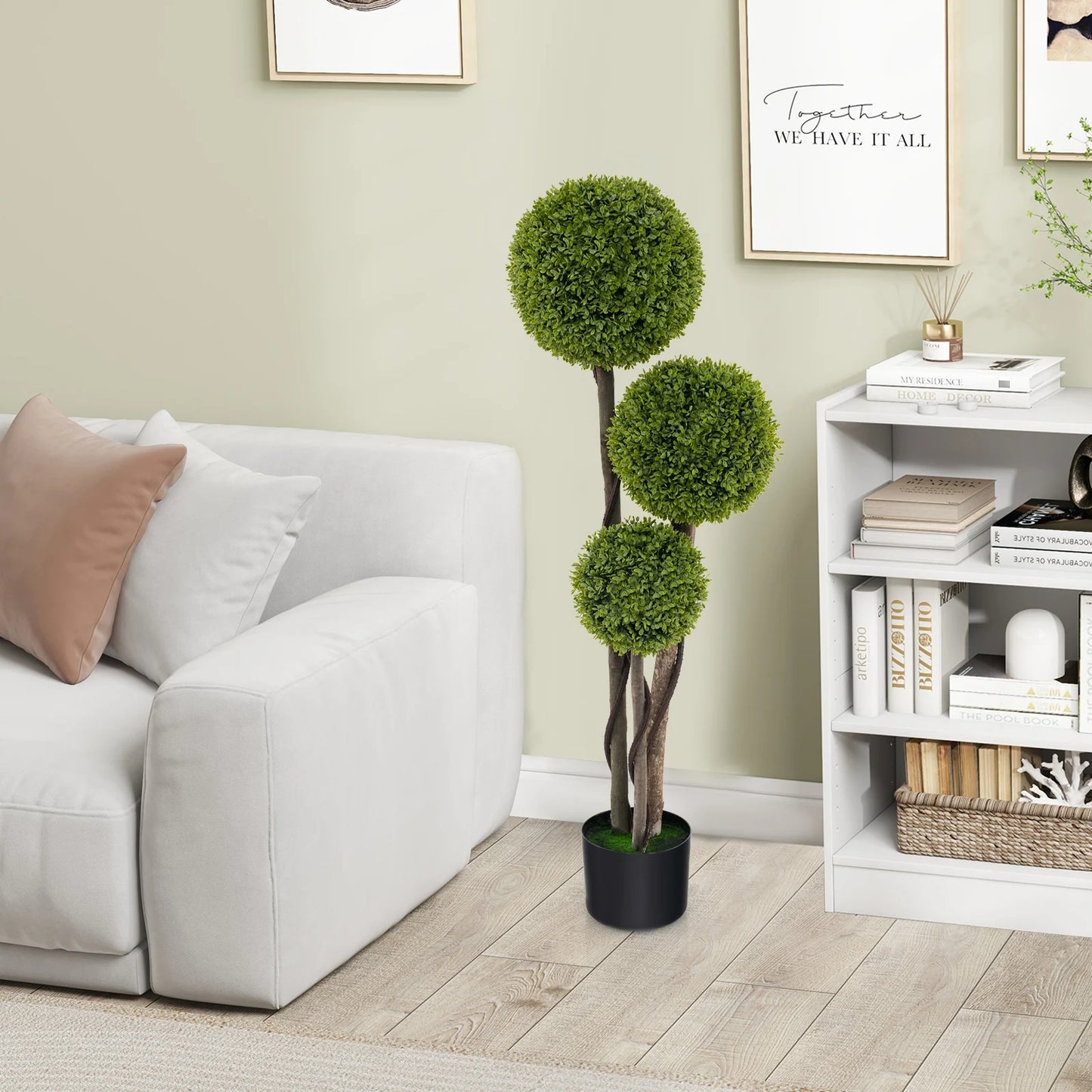 4 FT Artificial Boxwood Topiary Ball Tree with Triple Ball Faux Greenery Plant