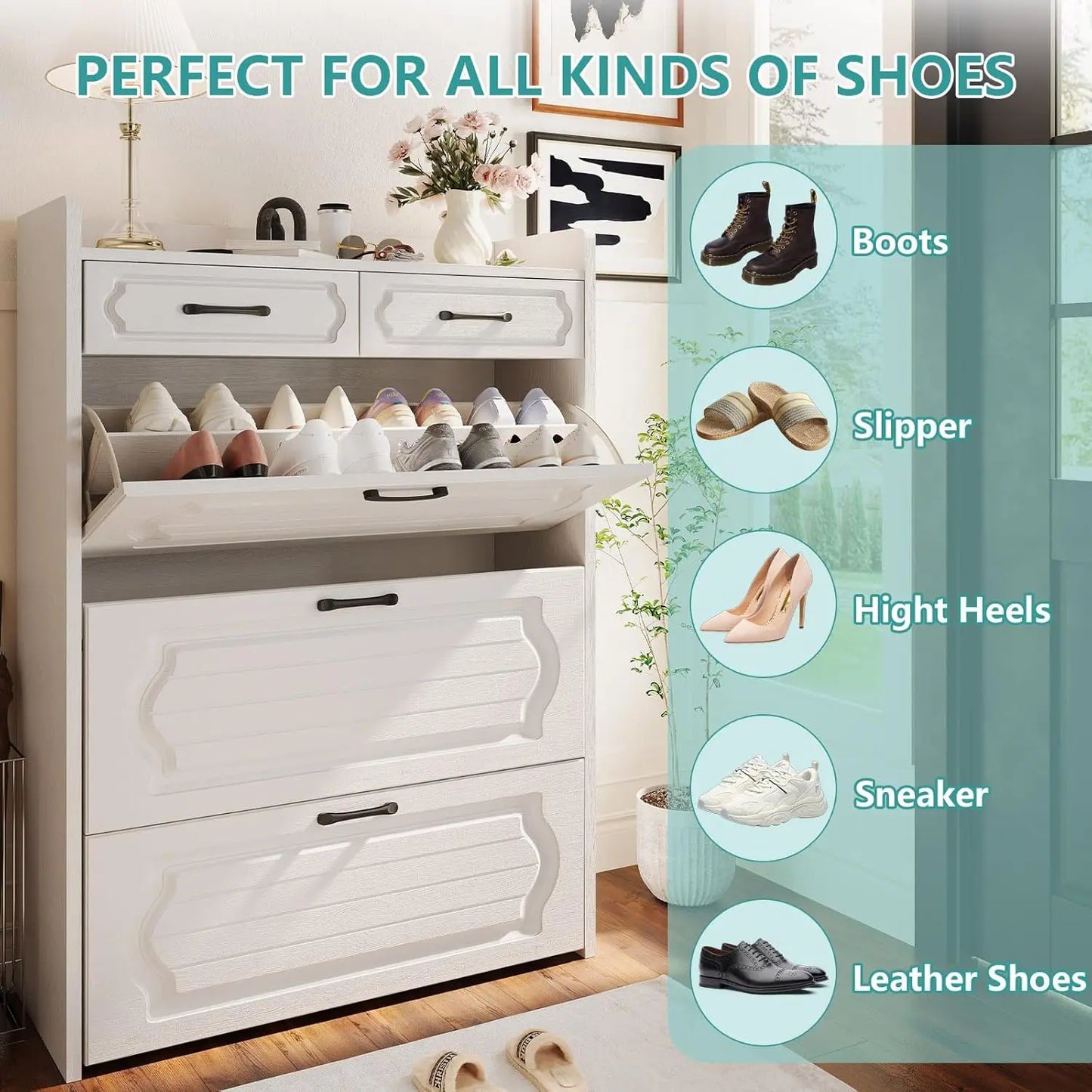 3-Drawer Flip-Top Slim Shoe Cabinet with 2 Storage Drawers Narrow Entryway Hallway Organizer, Custom