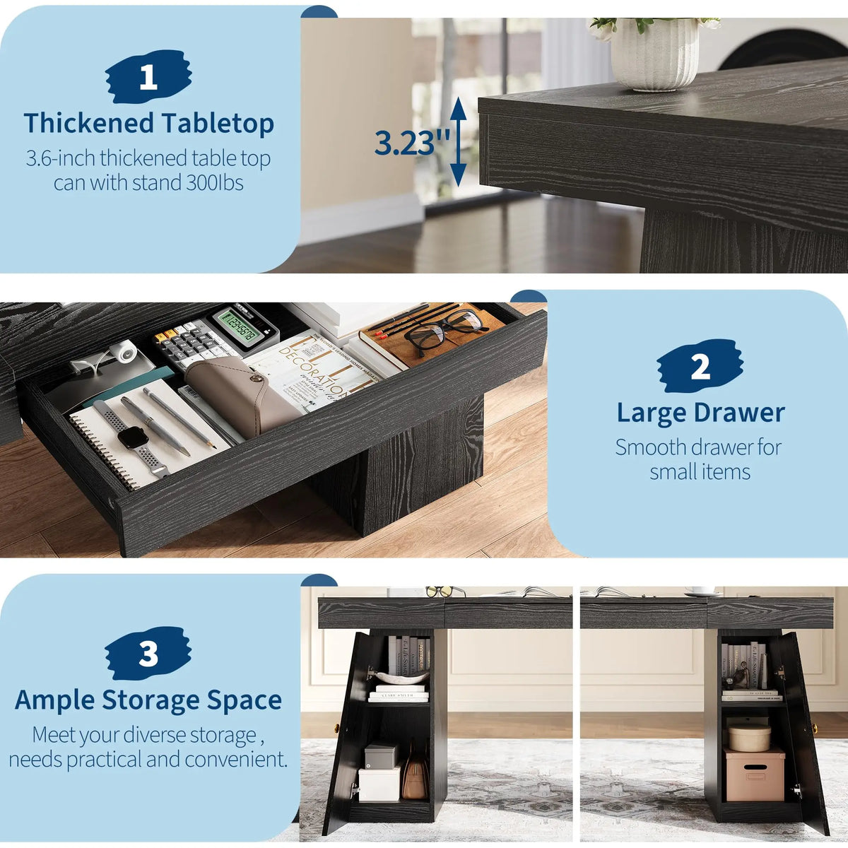 HiMISS Computer Desk With Drawer Cabinet And Storage Shelves