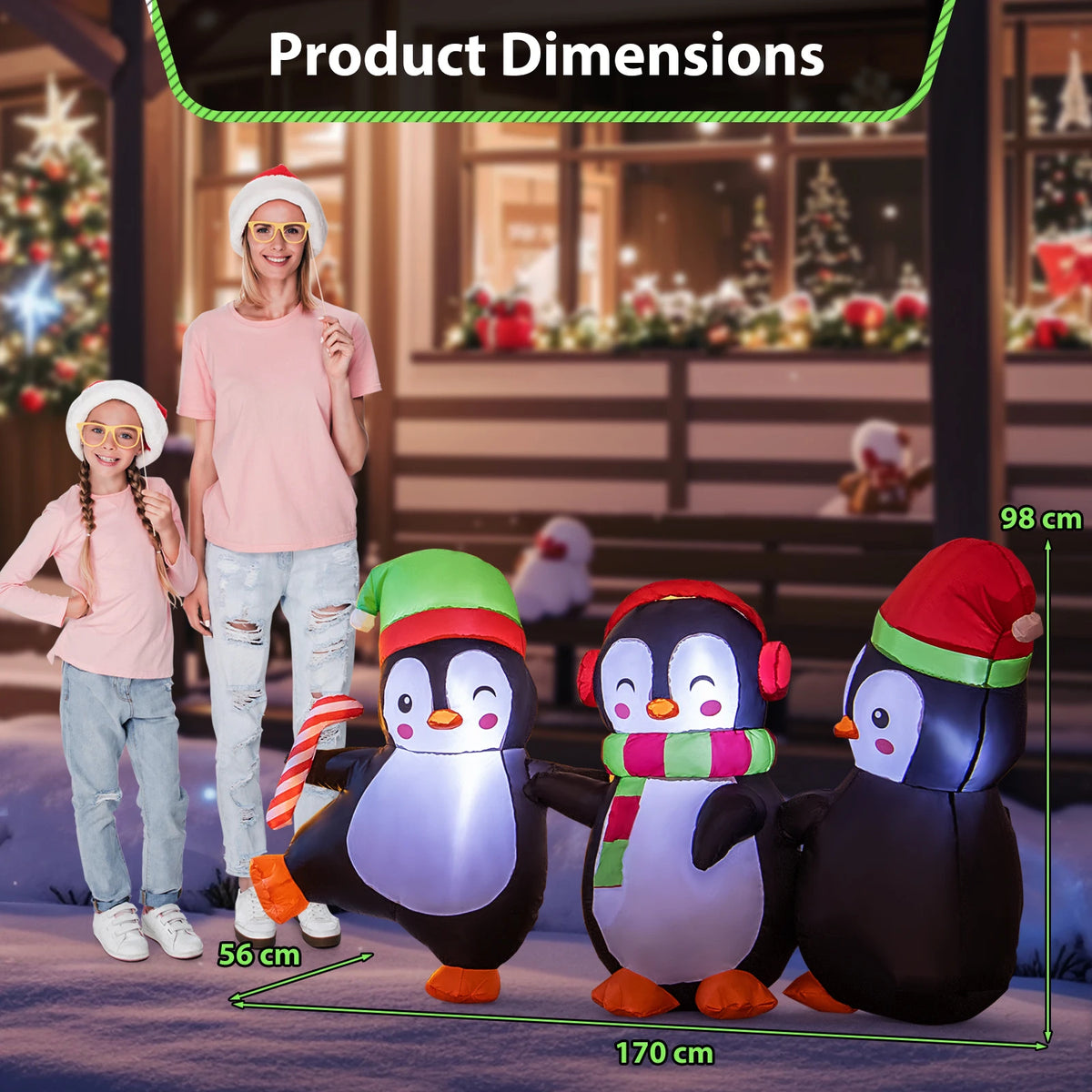 LIFEZEAL Christmas Inflatable Penguin Family With Built In LED Lights