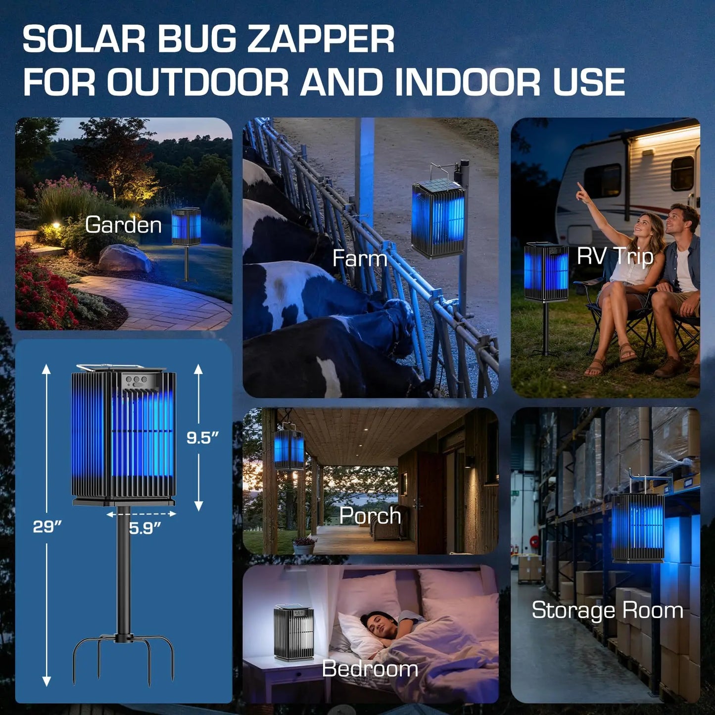 Solar Outdoor Bug Zapper Cordless Mosquito Zapper Waterproof Bracket