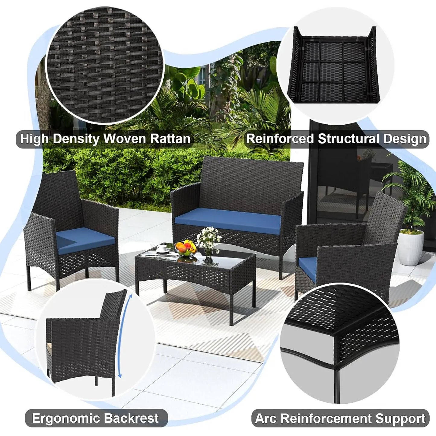 Outdoor Patio Furniture Set Wicker Rattan Cushions Coffee Table