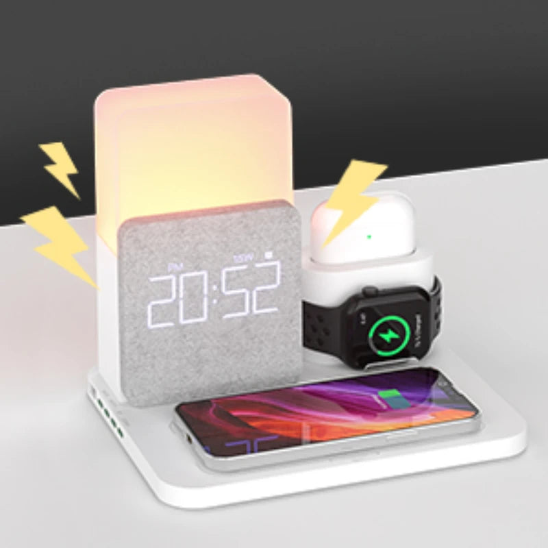 COLSUR 4 In 1 Wireless Charging Dock Alarm Clock For iPhone Apple Watch AirPods