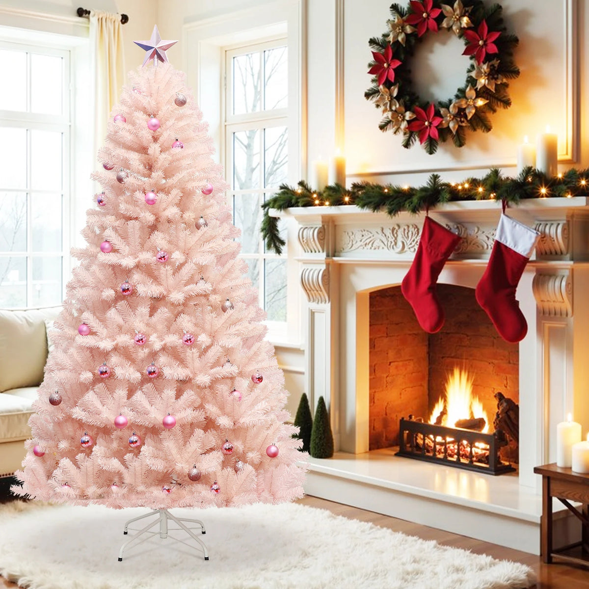 LIFEZEAL Artificial Christmas Tree Holiday Decoration Flame Resistant PVC
