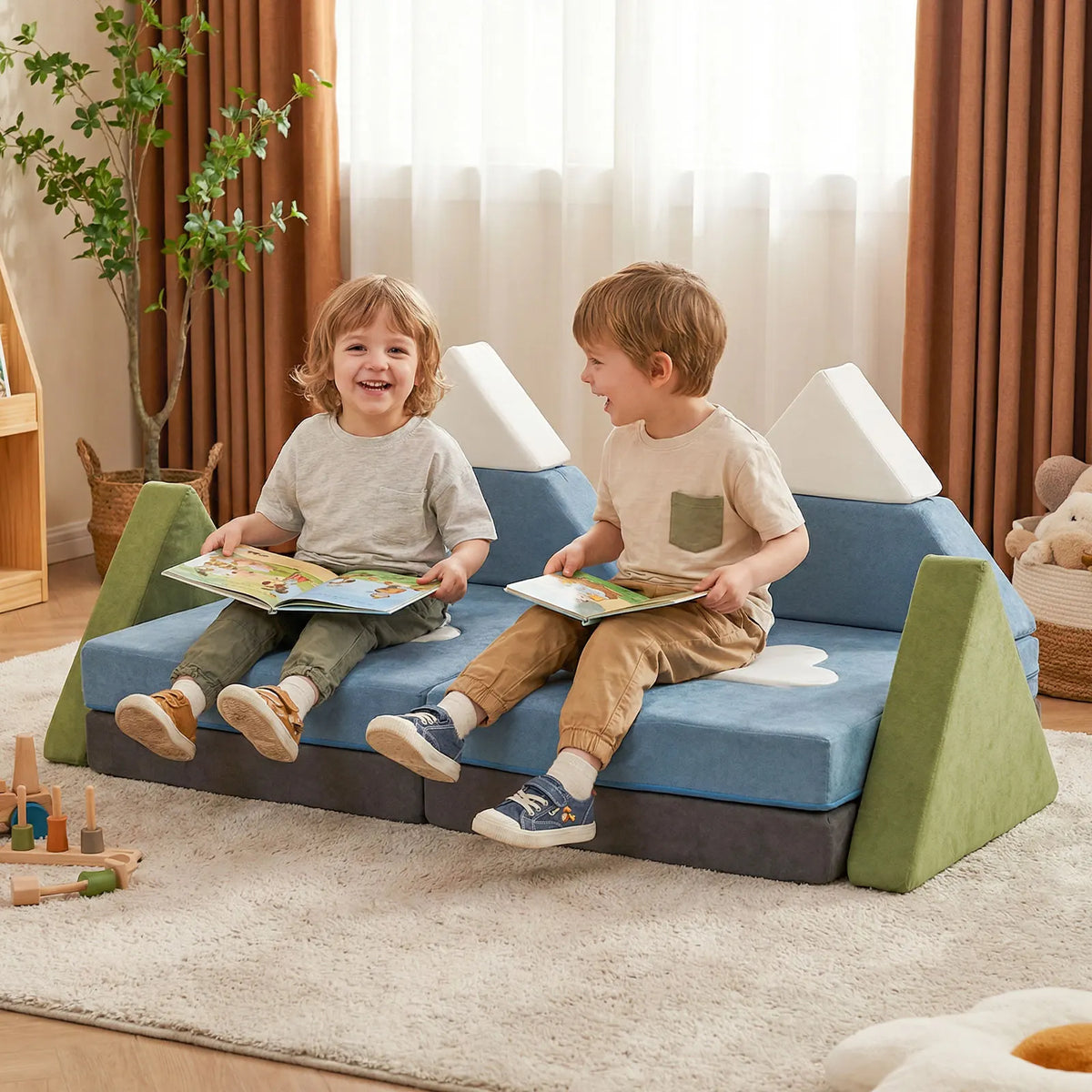 HOMASIS Modular Kids Play Couch Snow Mountain Foam Building Fort