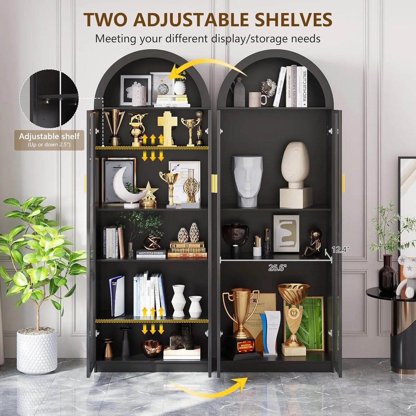 ZHILU Arch Display Cabinet With Doors And Adjustable Shelves LED