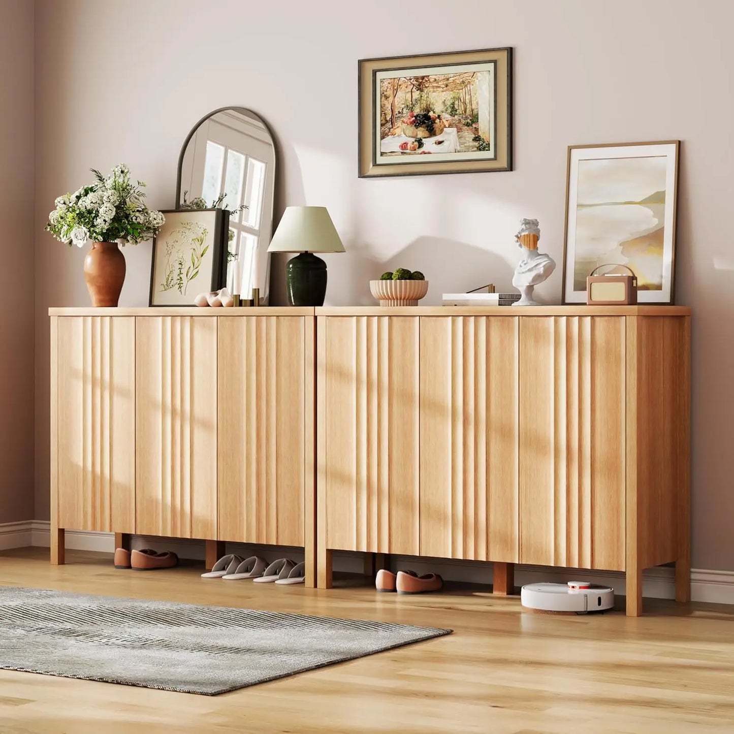 Shoe Cabinet with 3 Doors, Narrow Wooden Shoe Cabinet, Hidden Shoe Storage for Entryway, Foyer, Hallway (Brown), Custom