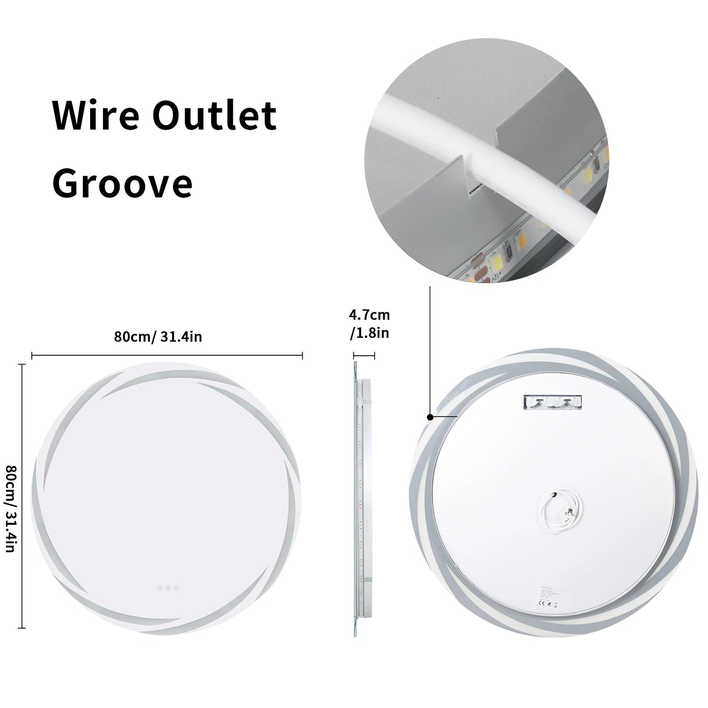 Anti Fog LED Round Bathroom Mirror Shatterproof Three Color Lights