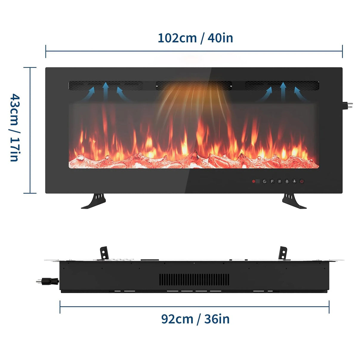 4/50/60inch Electric Fireplace 120V/1500W Heating 12 Flame Effect Remote Control Touch Screen Fireplace, 3D Wall Mount
