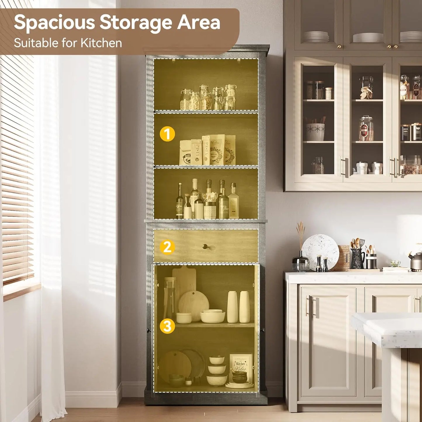 Tall Storage Cabinet, Bathroom Storage Cabinet with Doors & Adjustable Shelves for Living Room, Kitchen & Pantry, Laundry