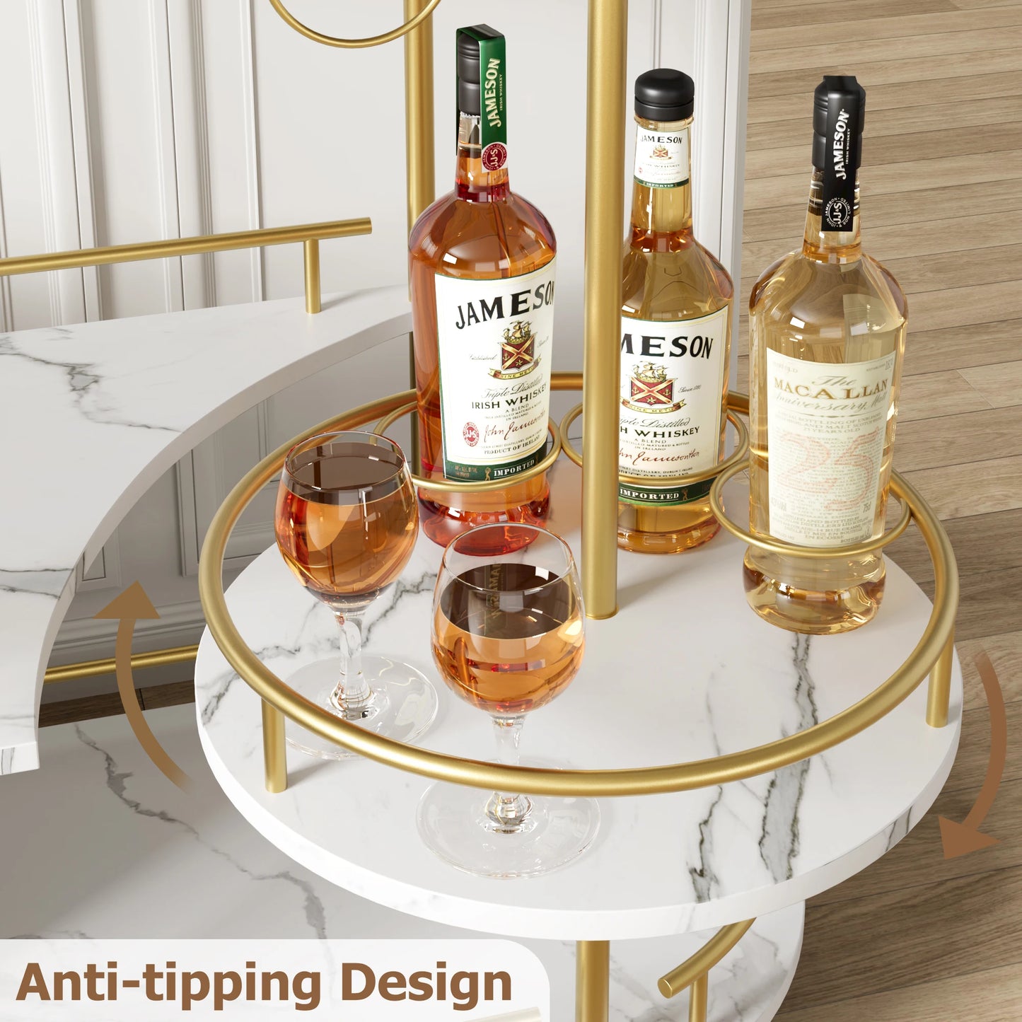 TWISTER.CK Bar Cart 4-Tier Mobile Serving Cart With Wine Rack