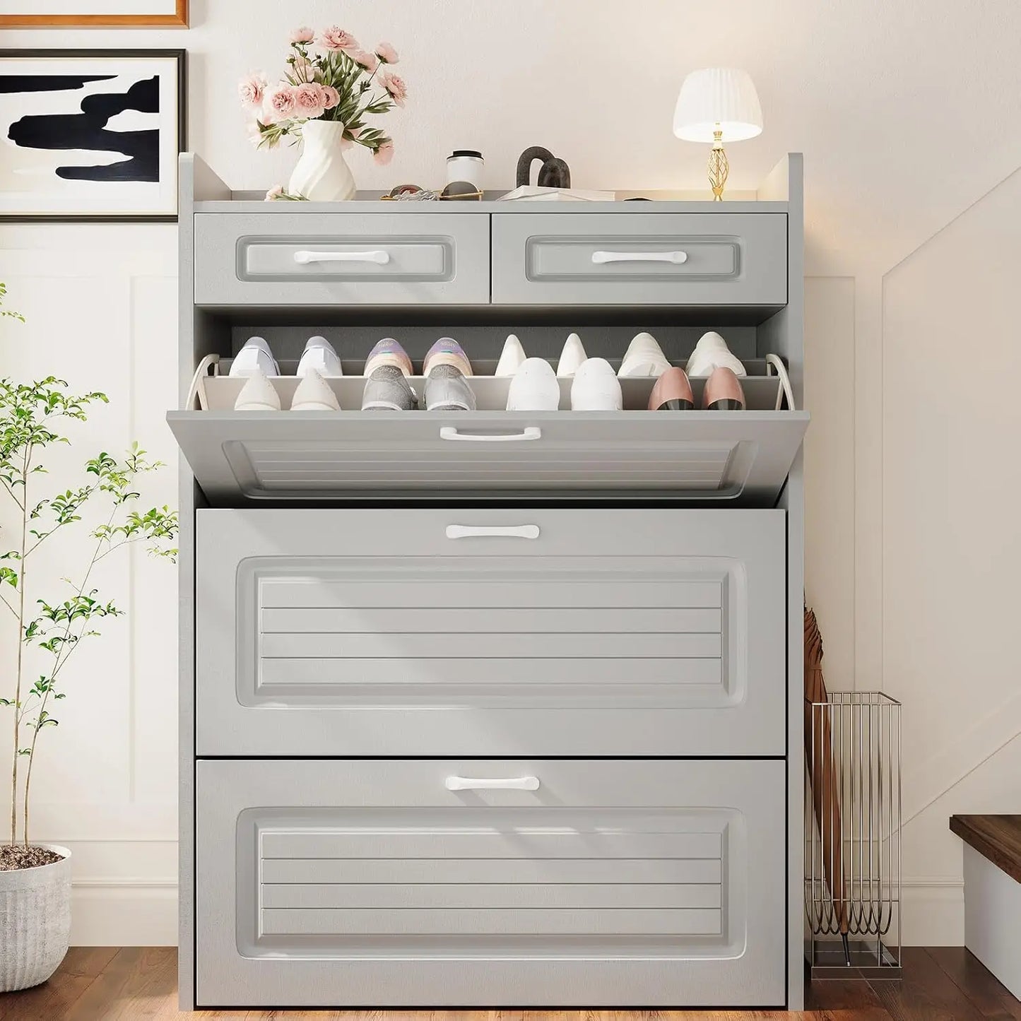 3-Drawer Flip-Top Slim Shoe Cabinet with 2 Storage Drawers Narrow Entryway Hallway Organizer, Custom