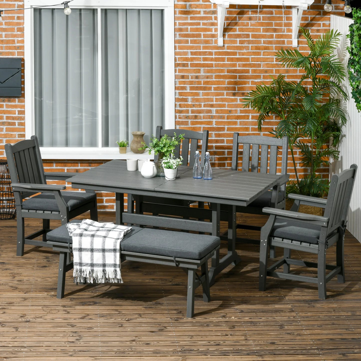 Outsunny Patio Dining Set with Umbrella Hole and Cushions