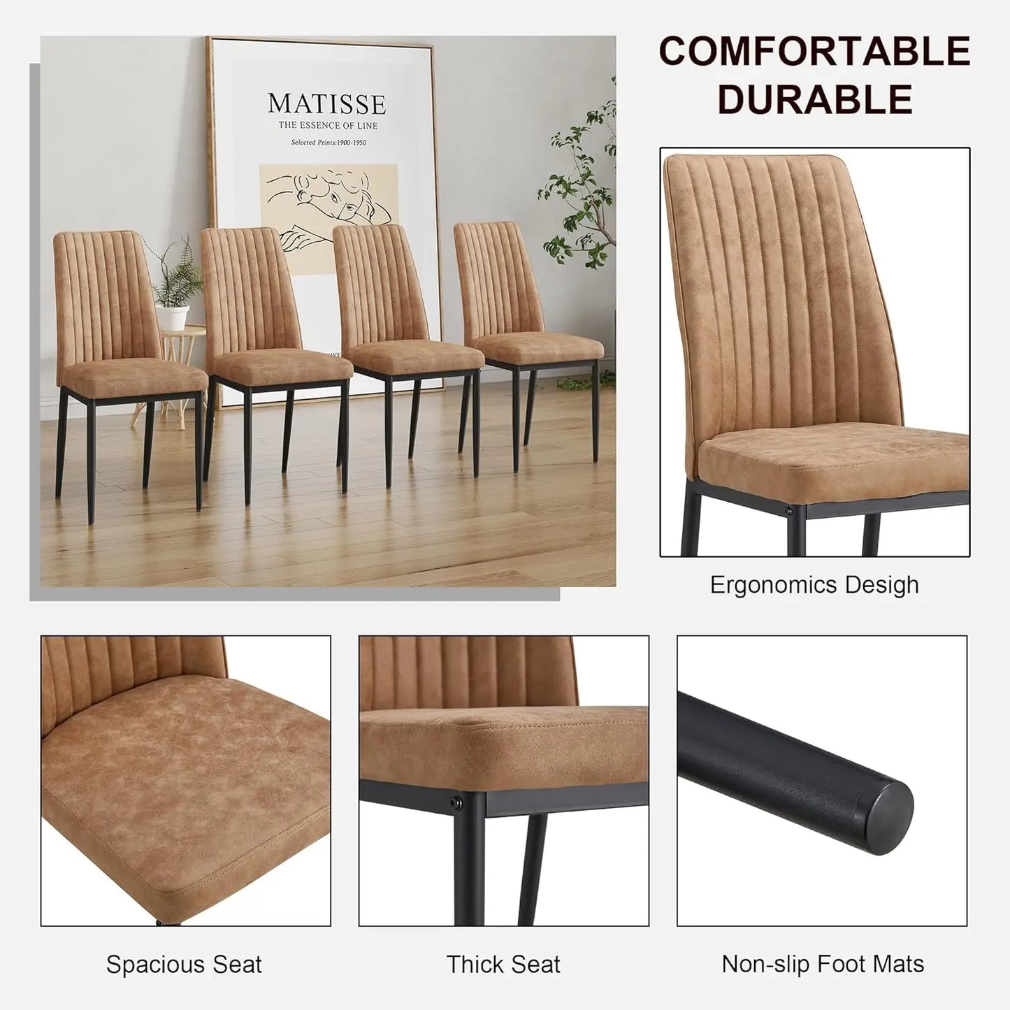 Modern Dining Room Chairs Set Of 4 Metal Suede Fabric