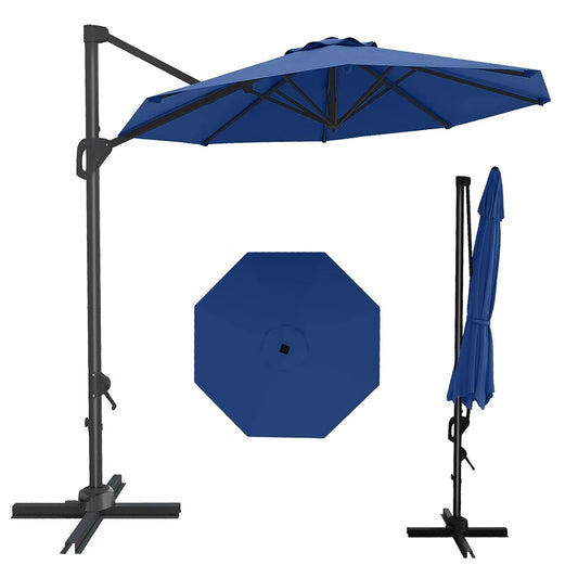 10ft Patio Umbrella 360 Degree Rotation, Easy Tilt Adjustment, Aluminum Frame, Cantilever Hanging Market Umbrella for Deck Porch