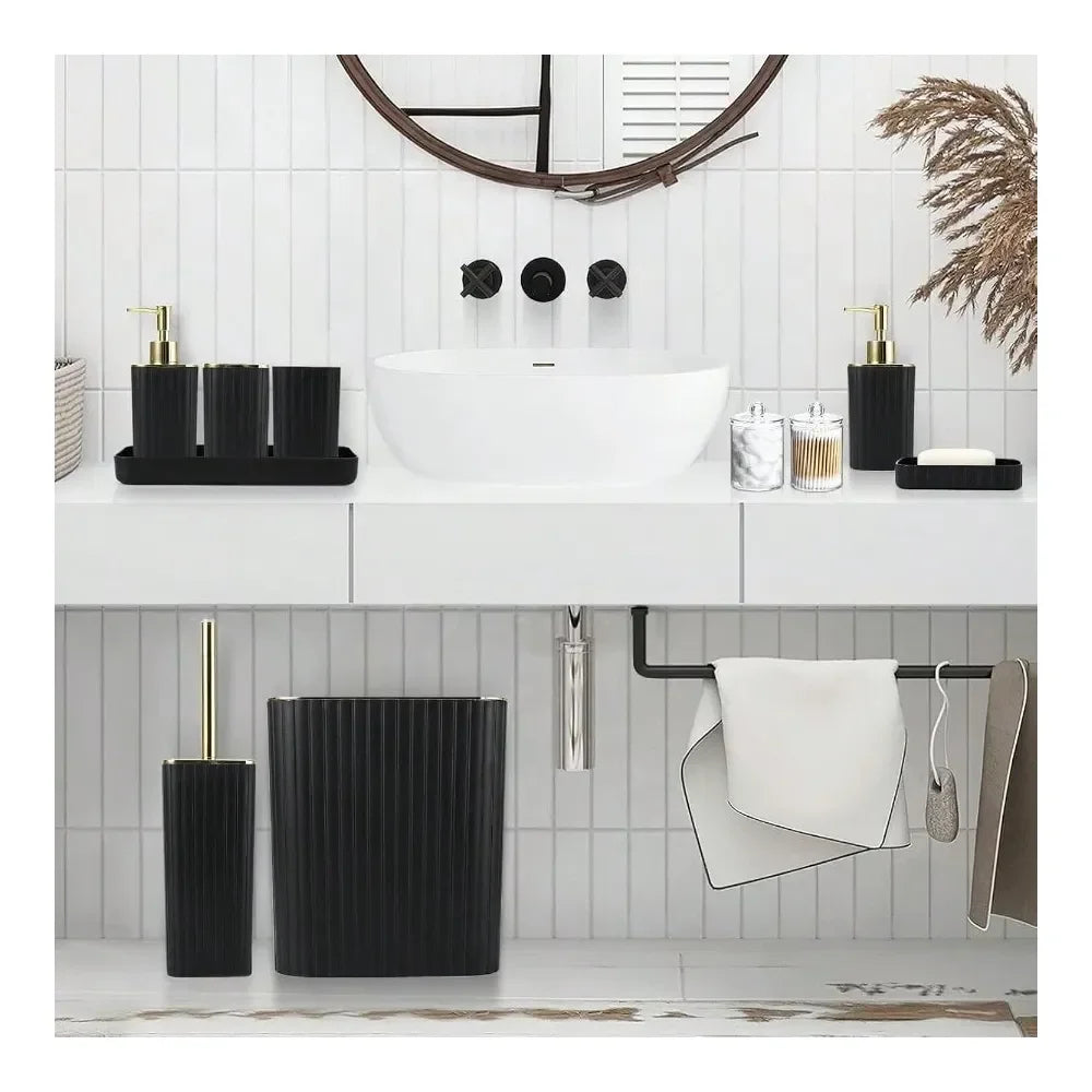 Plastic 10 Piece Bathroom Accessory Set With Toilet Brush Dispenser