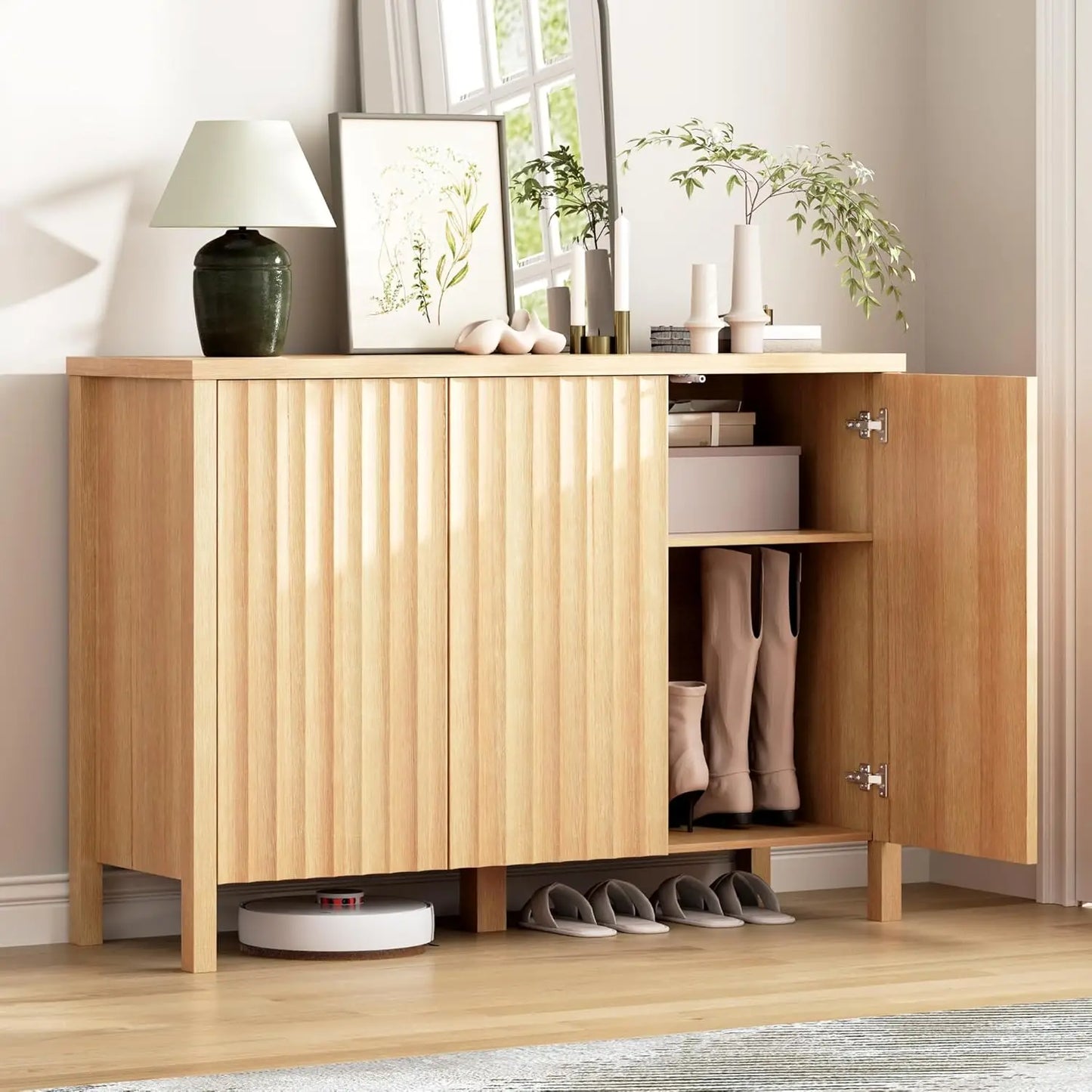Shoe Cabinet with 3 Doors, Narrow Wooden Shoe Cabinet, Hidden Shoe Storage for Entryway, Foyer, Hallway (Brown), Custom