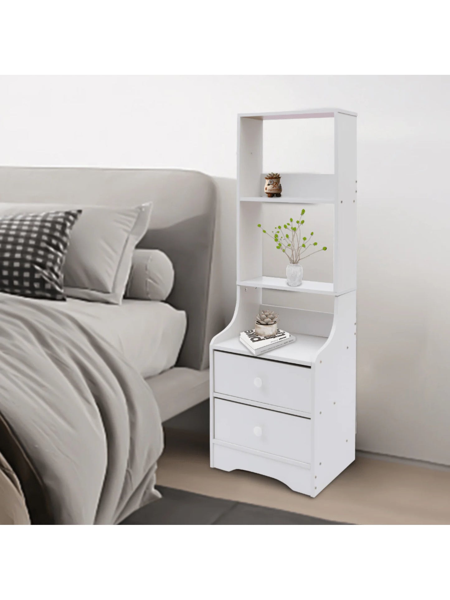 Modern Nightstand With 2 Drawers, Tall Bed End Table/Bedside Table For Bedroom Living Room, Bed Side /Night Stand Wit