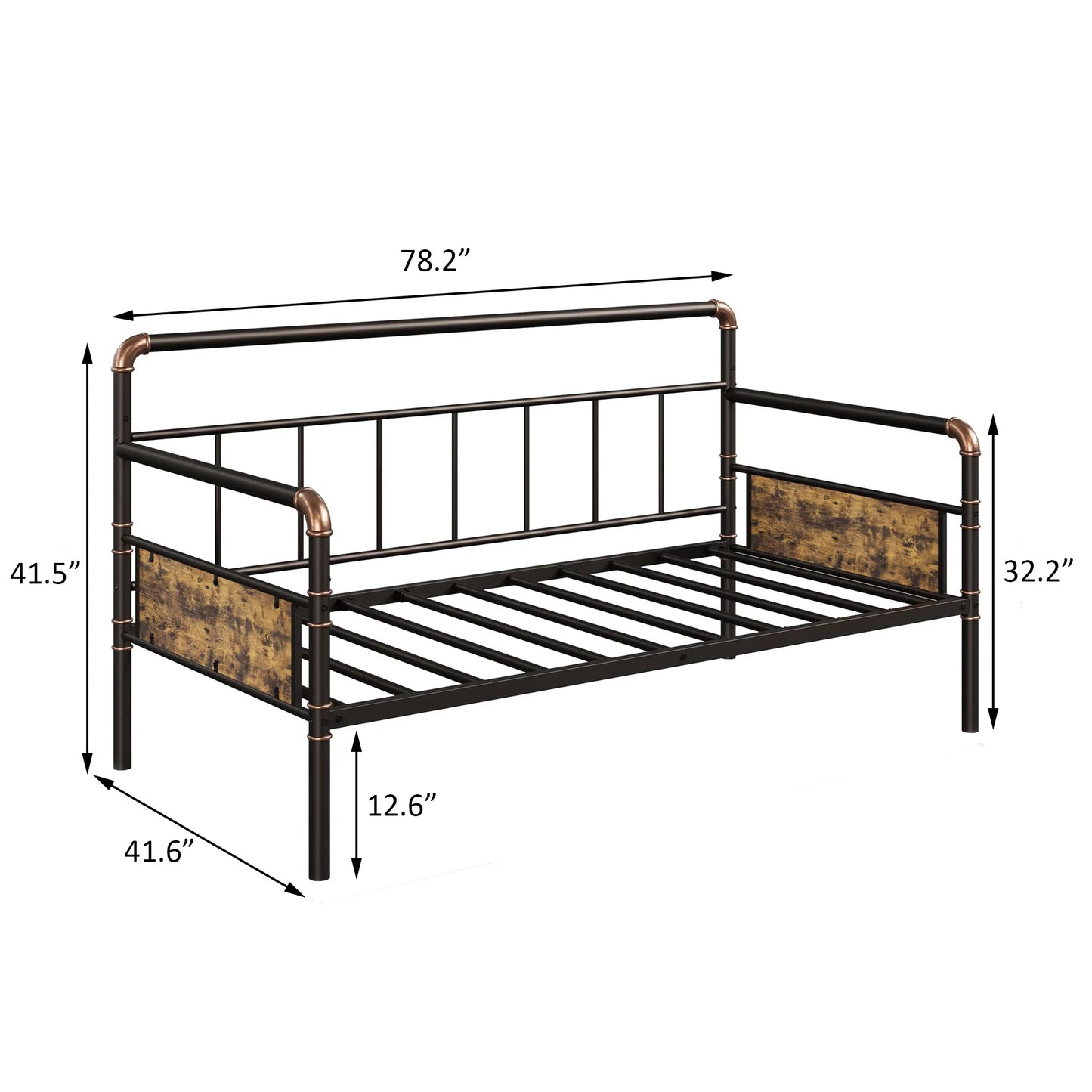 Heavy Duty Metal Daybed Frame Steel Slats Support Noise-Free Headboard Sofa Bed for Living Room Bedroom Guest Room, No Box Spring Needed