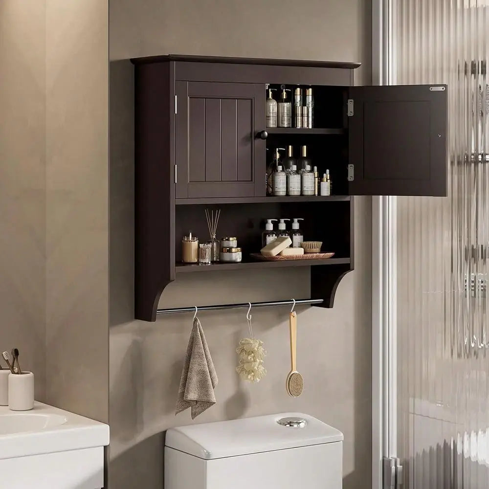 Bealife Bathroom Wall Cabinet With Towels Bar, Wall Mounted Medicine Cabinet With 2 Door And Adjustable Shelves, Space Saver Ov